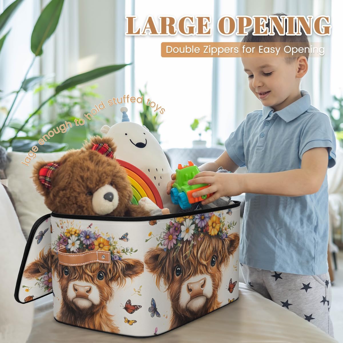 Cute Highland Cow Storage Box | Multi-Purpose Organizer with Zipper Lid & Side Handles | Storage Bin for Toys, Books, Clothes